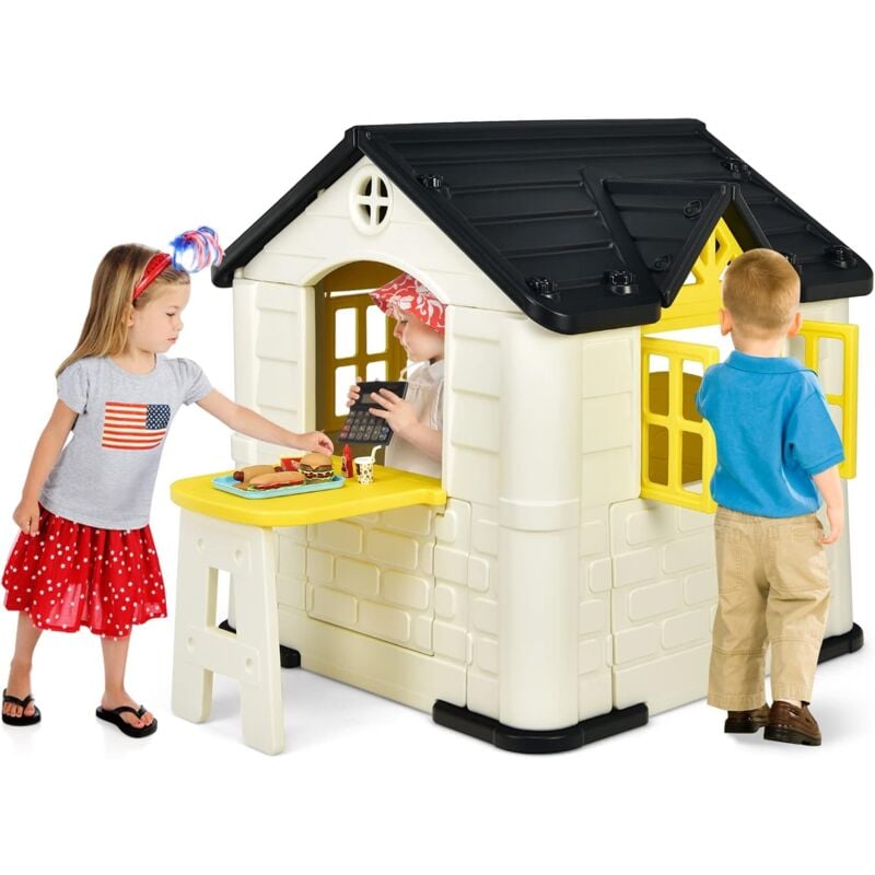 foto del prodotto costway casetta per bambini con porte e finestre, casetta giocattolo con tavolo, set giocattolo con 7 pezzi, ideale per bambini 3 8 anni,