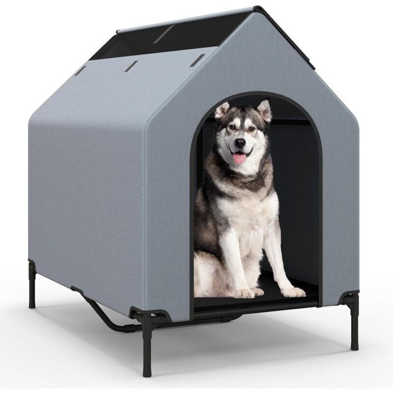 foto del prodotto costway casetta per cani di piccola taglia piccola media grande, letto rialzato per cani da esterno ed interno con copertura rimovibile ed