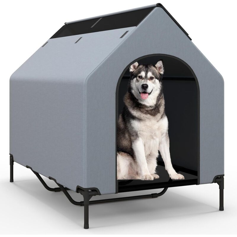 foto del prodotto costway casetta per cani di piccola taglia piccola media grande, letto rialzato per cani da esterno ed interno con copertura rimovibile ed