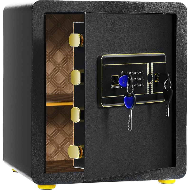 foto del prodotto costway cassaforte elettronica, cassetta di sicurezza con tastierino numerico digitale, con 2 chiavi, 2 chiavi di emergenza, ripiano rimovibile e