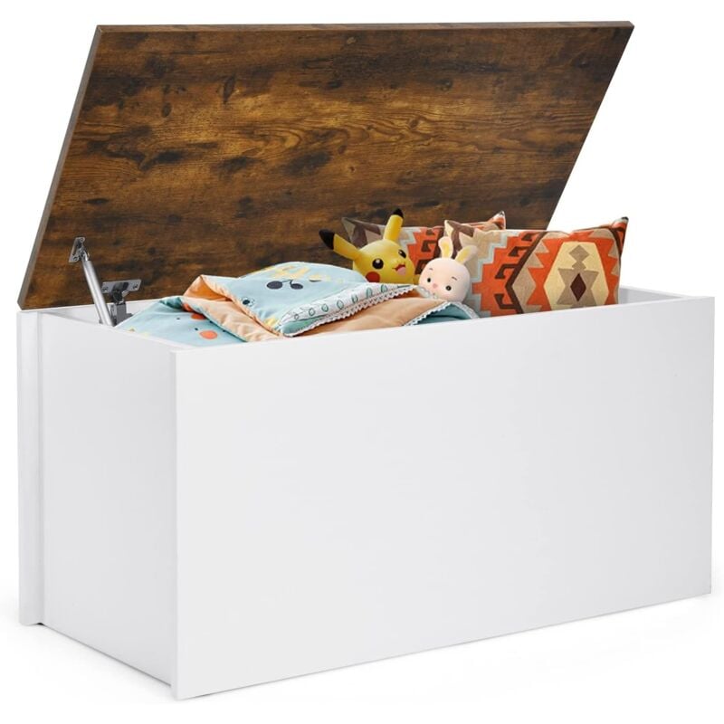 foto del prodotto costway cassapanca porta giochi per bambini, scatola di giocattoli in legno 2 in 1 con coperchio, cassapanca contenitore da cameretta soggiorno