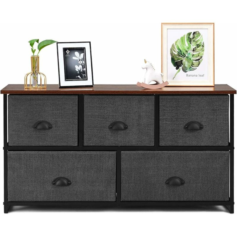 foto del prodotto costway cassettiera 5 cassetti, mobiletto multiuso salvaspazio, per camera da letto bagno ingresso, 100x30x53,5cm
