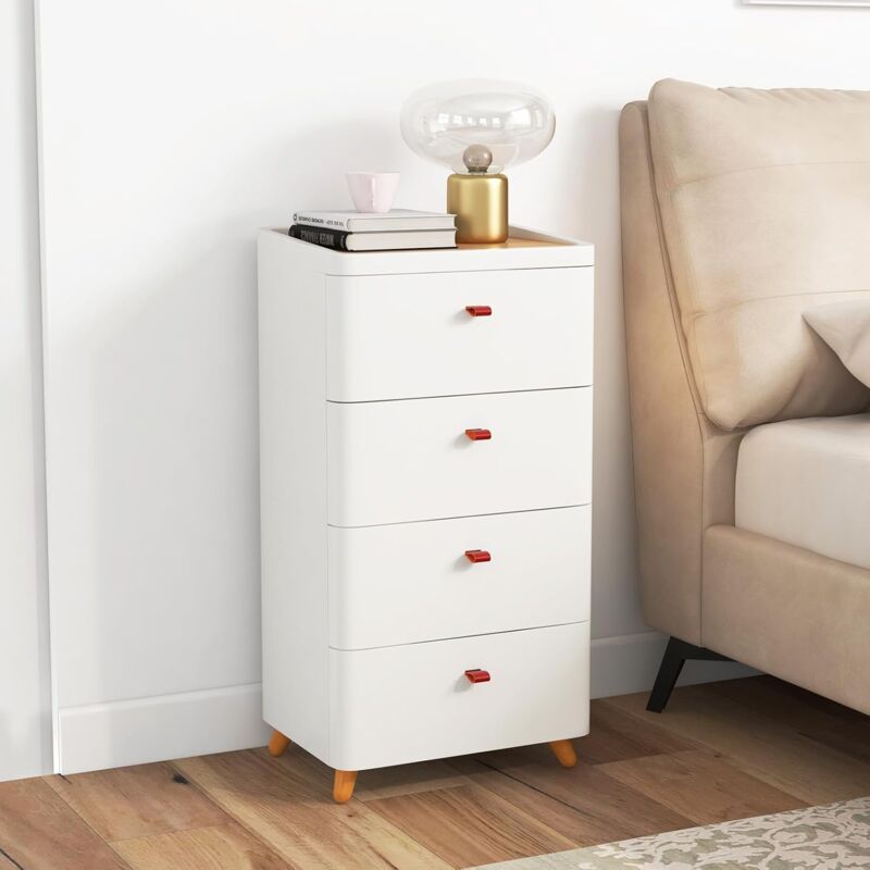 foto del prodotto costway cassettiera a 4 cassetti con vassoio rimovibile, armadio di stoccaggio verticale con gambe in legno massello, per camera da letto soggiorno