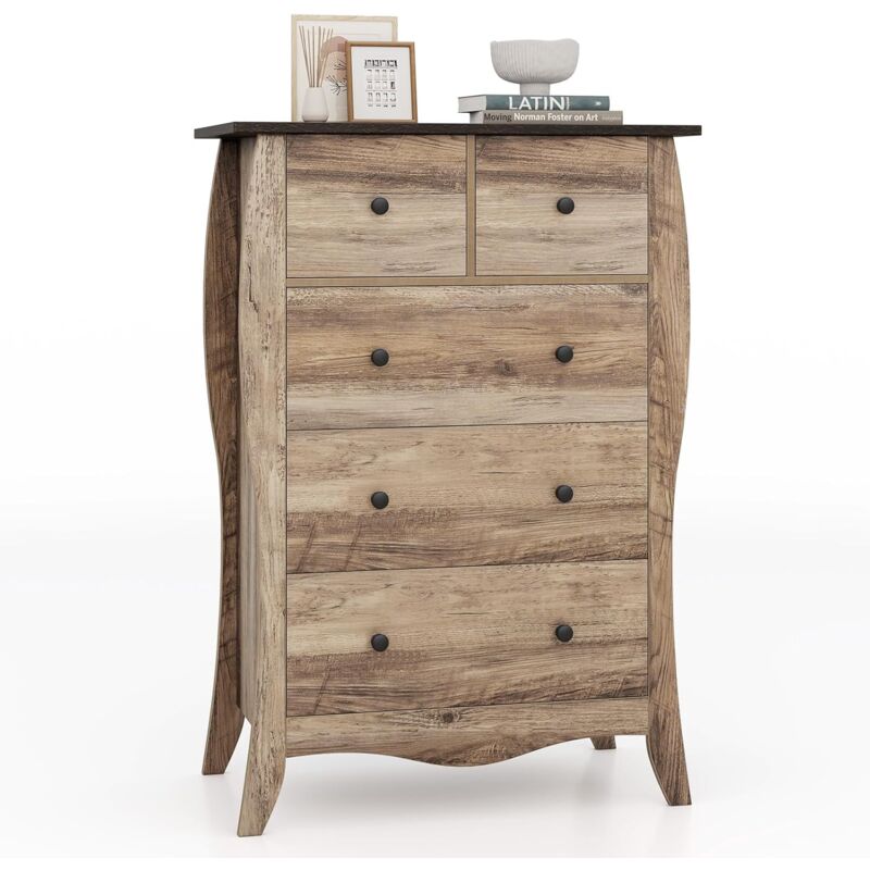 foto del prodotto costway cassettiera a 5 cassetti in tessuto, cassettiera per camera da letto in legno rustico, cassettiera cameretta salvaspazio per soggiorno,