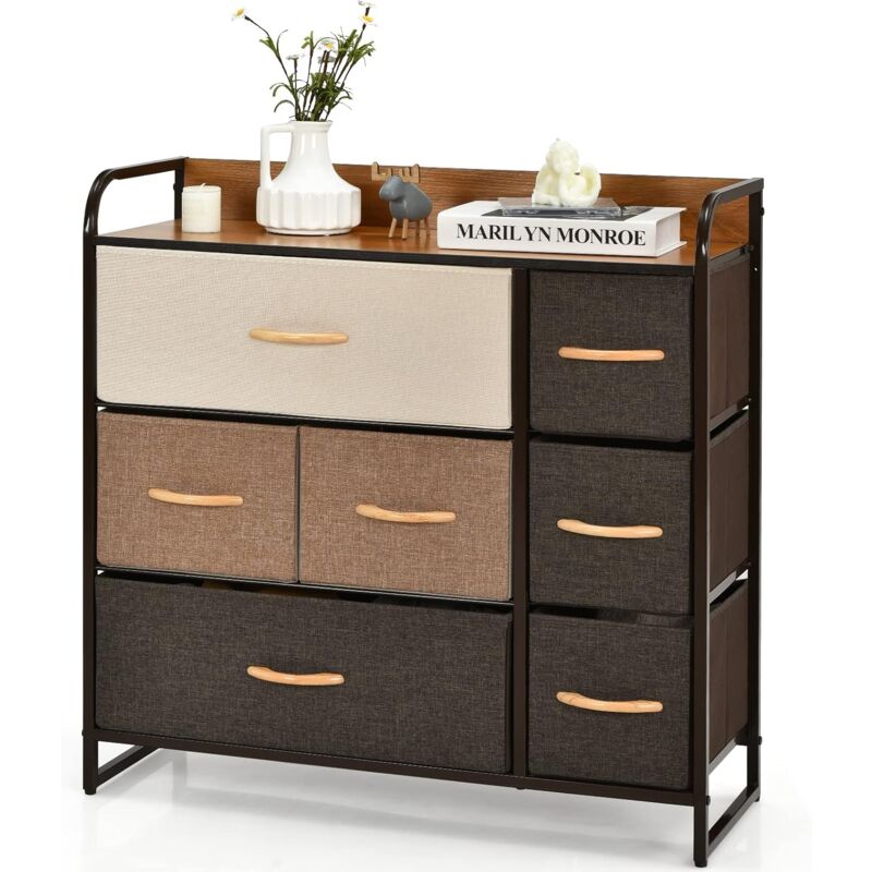 foto del prodotto costway cassettiera con 7 cassetti, organizer moderno con cassetti pieghevoli in tessuto, struttura in acciaio, ideale per camera da letto,