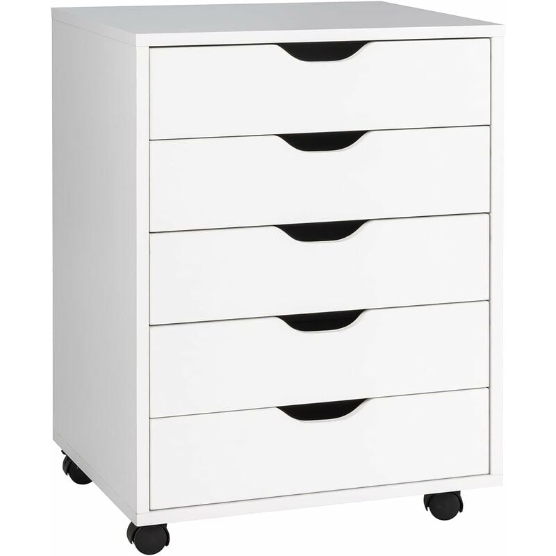 foto del prodotto costway cassettiera da ufficio con 5 cassetti e ruote, mobiletto multiuso per documenti e cosmetici, comodino con ruote per camera da letto studio