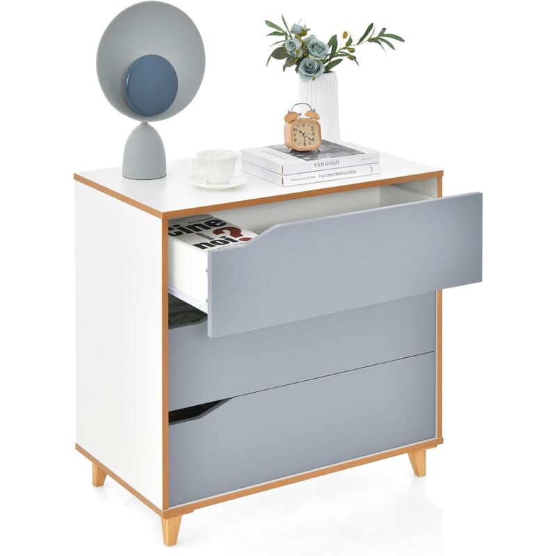 foto del prodotto costway cassettiera in legno, cassettiera moderna con 3 cassetti, maniglia incorporata e dispositivo anti ribaltamento, per camera da letto,