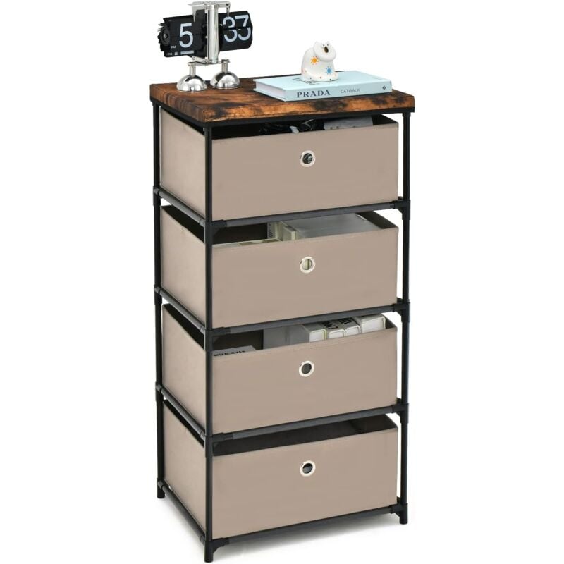 foto del prodotto costway cassettiera in tessuto, mobile con 4 cassetti e struttura robusta in metallo, mobiletto salvaspazio per camera da letto, corridoio,
