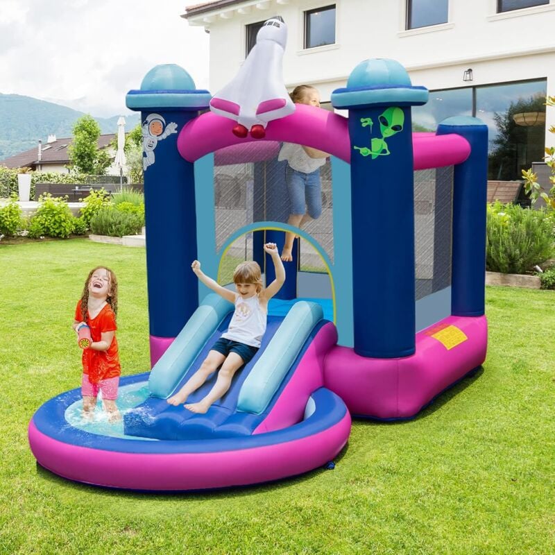 foto del prodotto costway castello gonfiabile con piscina, casa gonfiabile per bambini con borsa per il trasporto e paletti, ideale per interni ed esterni per 3