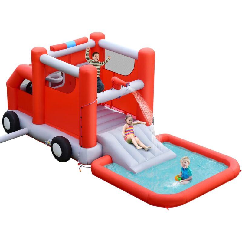 foto del prodotto costway castello gonfiabile per bambini, casa gonfiabile con scivolo, piscina, area per saltare, con borsa di trasporto e kit di riparazione, per 3
