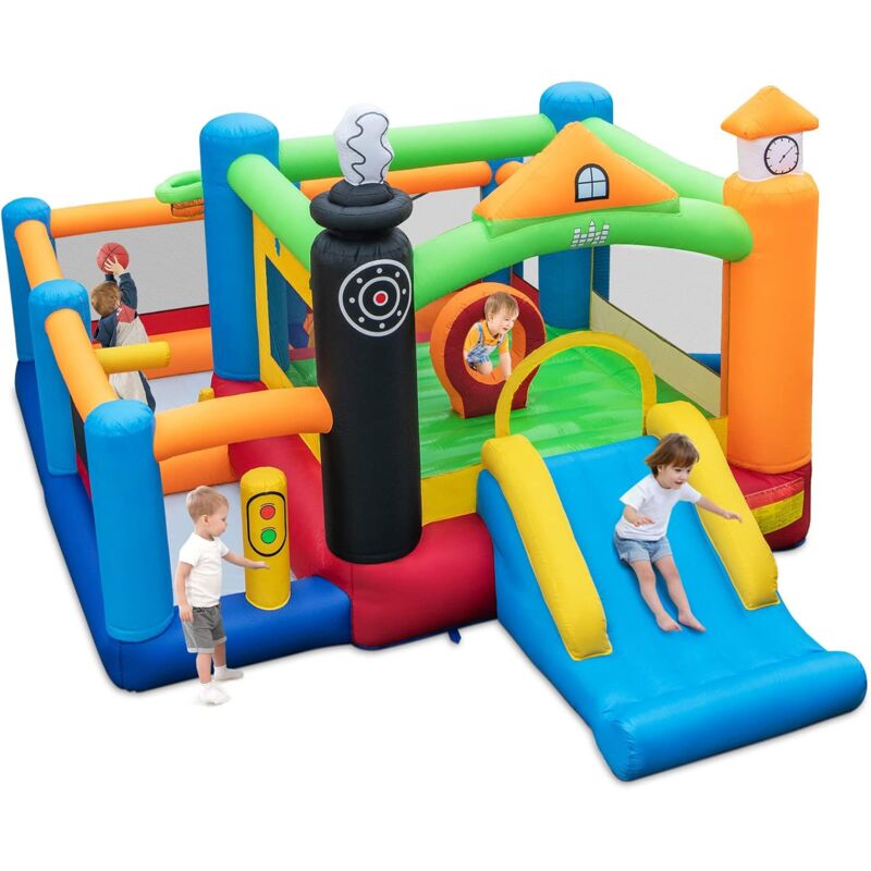 foto del prodotto costway castello gonfiabile per bambini, casa gonfiabile con scivolo, trampolino e piscina, per 3 bambini di 3 10 anni, 480 x 365 x 245 cm, senza