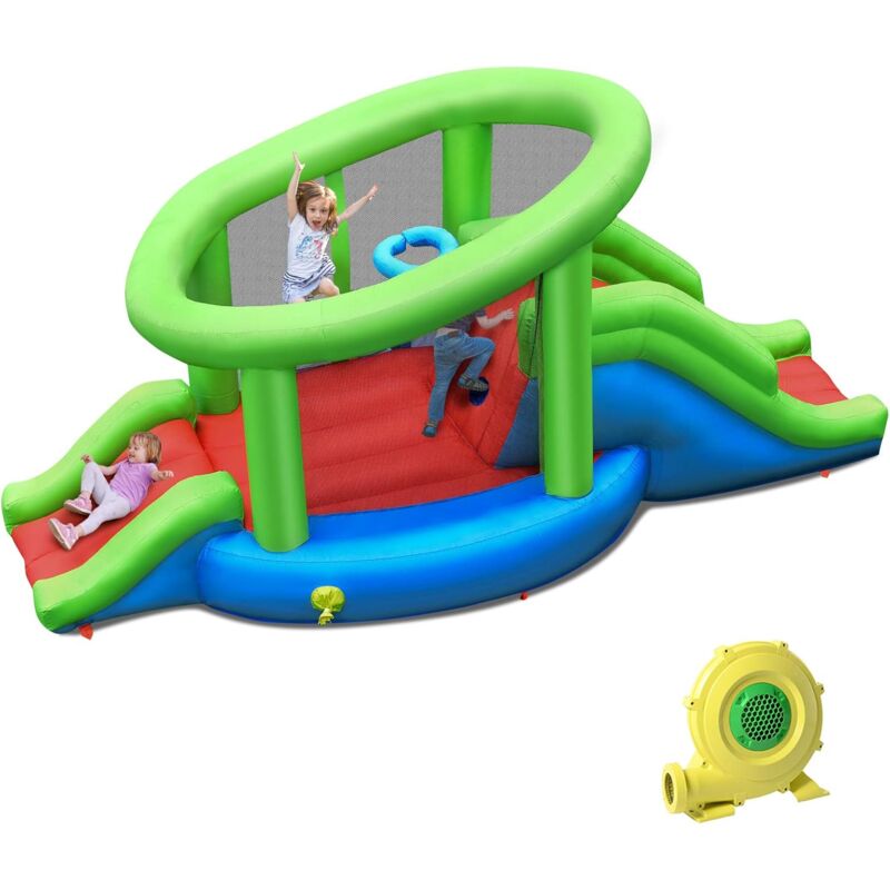 foto del prodotto costway castello gonfiabile per bambini, casa gonfiabile con trampolino, 2 scivoli, parete da arrampicata, borsa di trasporto e kit di riparazione,