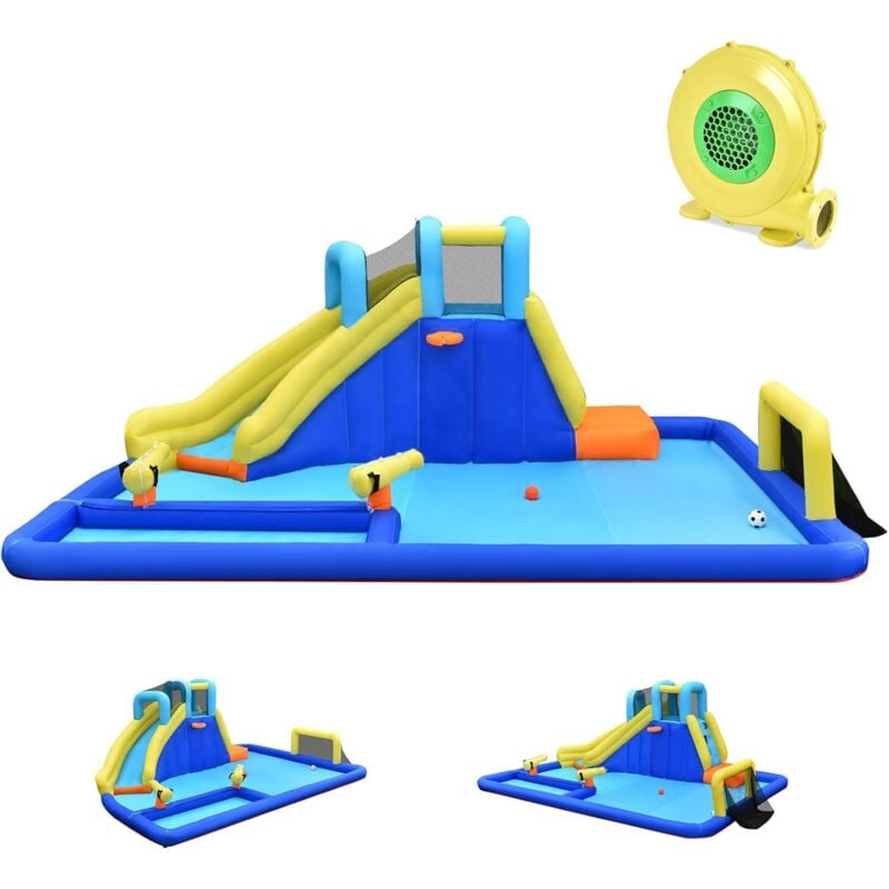 foto del prodotto costway castello gonfiabile per bambini, con scivoli, muro da arrampicata e piscina, per 3 bambini 3 10 anni, con borsa di trasporto e kit