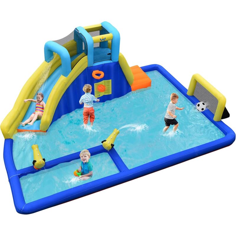 foto del prodotto costway castello gonfiabile per bambini, con scivoli, muro da arrampicata e piscina, per 3 bambini 3 10 anni, con borsa di trasporto e kit
