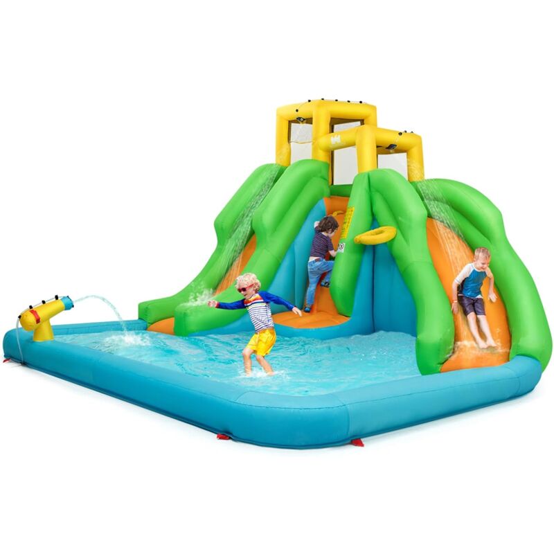foto del prodotto costway castello gonfiabile per bambini, con scivolo, parete di arrampicata, piscina e canestro da basket, per 3 bambini di 3 10 anni, 400 x 360 x