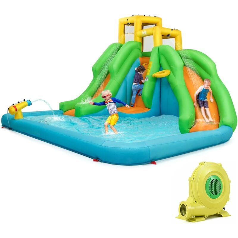 foto del prodotto costway castello gonfiabile per bambini, con scivolo, parete di arrampicata, piscina e canestro da basket, per 3 bambini di 3 10 anni, 400 x 360 x