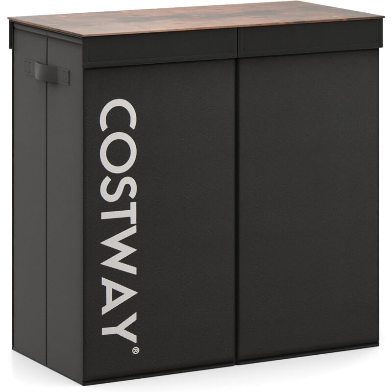 foto del prodotto costway cesto portabiancheria salvaspazio 105 l, secchi per biancheria con maniglie, coperchio e 2 sacchetti fodera rimovibili, 62 x 31 x 60cm, nero