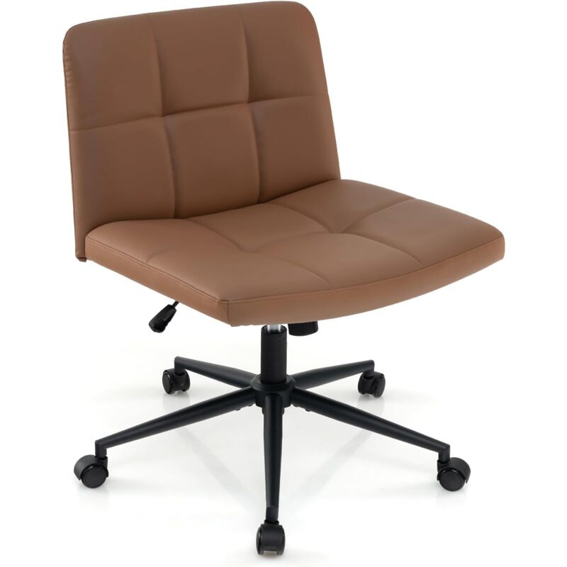 foto del prodotto costway chaise de bureau en cuir pu avec assise large, chaise de salon sans accoudoirs avec roulettes et fonction bascule, r glable en hauteur,