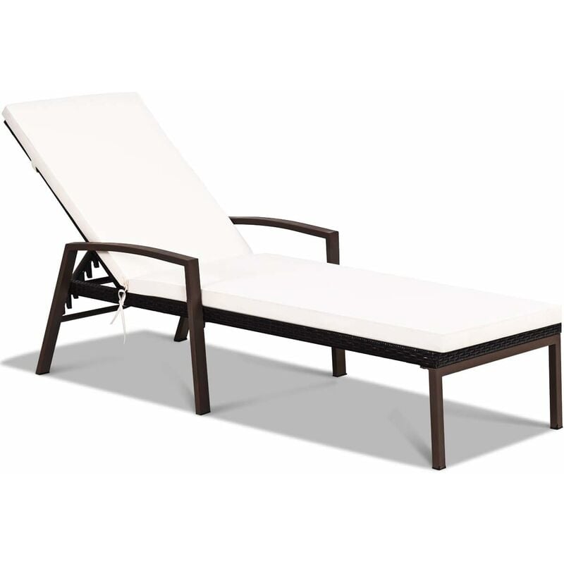 foto del prodotto costway chaise longue in rattan per cortile, lettino sdraio da giardino, con cuscino e braccioli regolabili, ideale per giardino balcone piscina