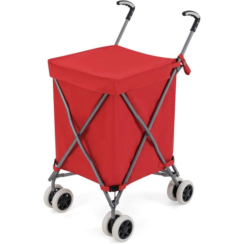 foto del prodotto costway chariot de courses pliable 90 l sac oxford amovible impermeable et 2 roues freinage, caddie march structure en acier en forme de x, charge