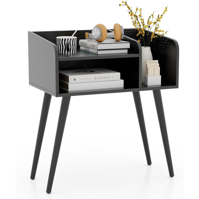 foto del prodotto costway comodino 50 x 32 x 58cm, tavolino moderno con mensole aperte, gambe in metallo e poggiapiedi regolabili, com ideale per soggiorno e camera