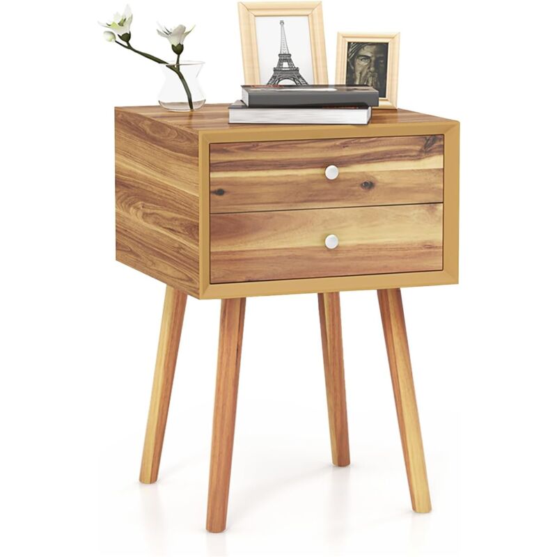 foto del prodotto costway comodino a 2 cassetti da letto, tavolino in legno con portaoggetti, comodino per il soggiorno camera da letto, 40 x 40 x 59,5 cm naturale 