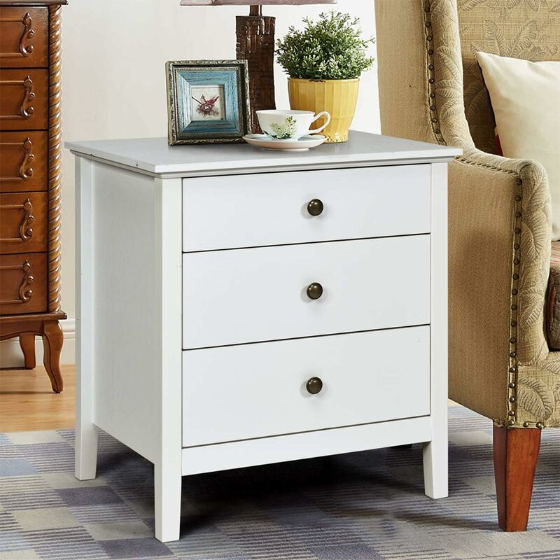 foto del prodotto costway comodino con 3 cassetti, comodino moderno con 3 cassetti, tavolino di legno, con ampio spazio per casa, ufficio, salone, camera da letto,