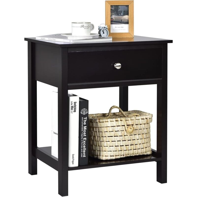 foto del prodotto costway comodino con cassetto, tavolino in legno con 2 livelli, cassettiera da letto multifunzionale per salone camera da letto corridoio, 48 x 40