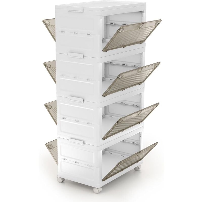 foto del prodotto costway comodino in plastica multipiano con coperchio 168 l, scatole impilabili con 4 ruote e freni, contenitori di stoccaggio pieghevole, per