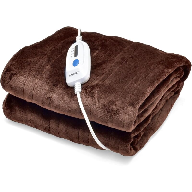 foto del prodotto costway coperta elettrica riscaldata, coperta riscaldante con 4 livelli di riscaldamento e telecomando, flanella lavabile in lavatrice, funziona