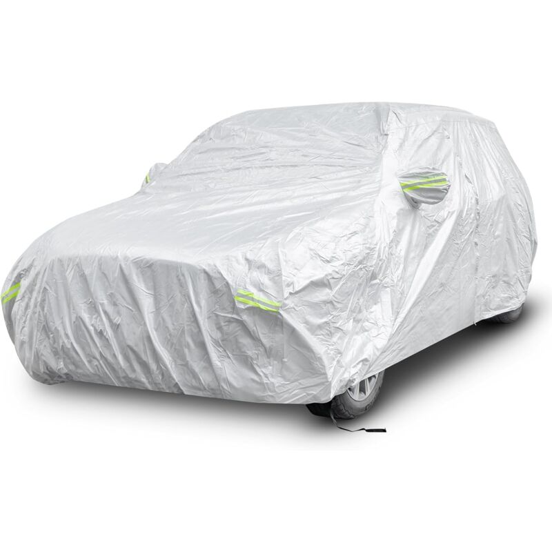 foto del prodotto costway copertura auto con porta a zip, serratura, copertura per auto con strisce riflettenti, copertura universale per esterni per auto, 3