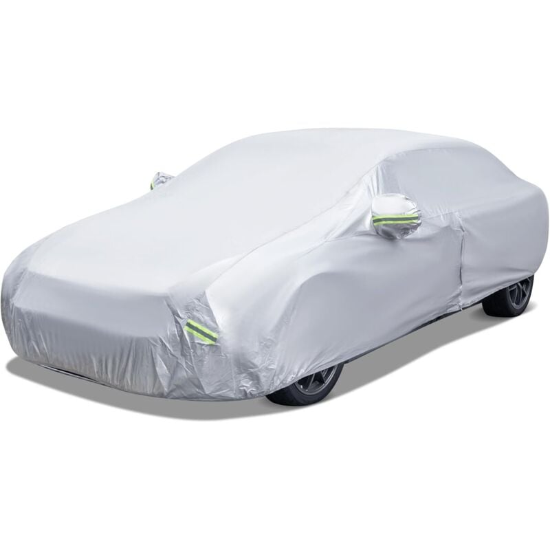 foto del prodotto costway copertura auto con porta a zip, serratura, copertura per auto con strisce riflettenti, copertura universale per esterni per auto 455 x 165