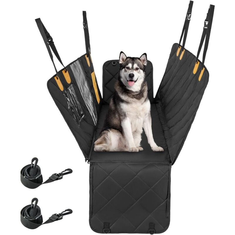 foto del prodotto costway coprisedile auto per cani impermeabile e antigraffio, copertura sedile antiscivolo per cani con finestre in rete, lavabile in lavatrice,