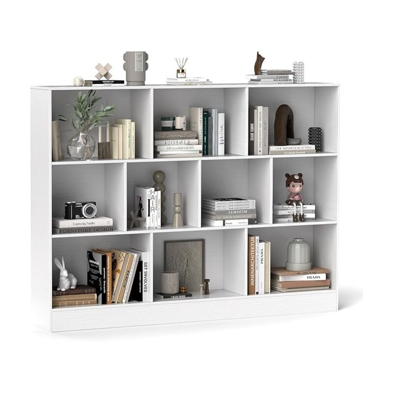 foto del prodotto costway costwat libreria a 10 cubi, organizzatore di stoccaggio a 3 ripiani con 2 kit anti ribaltamento, scaffale multiuso in legno per soggiorno