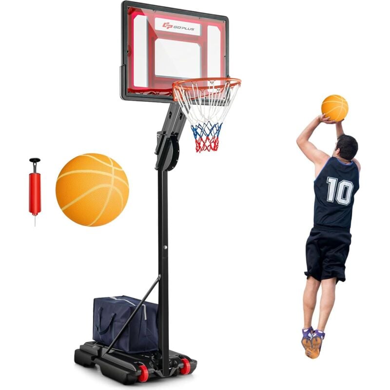 foto del prodotto costway cosway canestro da basket regolabile a 10 livelli, canestro da basket da esterno portatile con tabellone da 82cm, 2 ruote e borsa