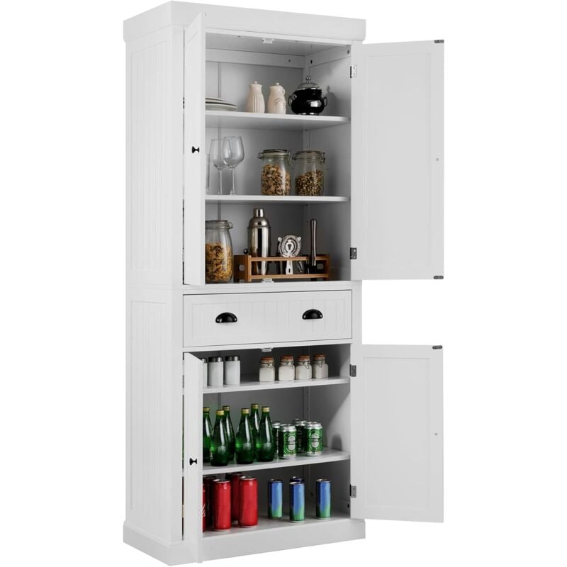foto del prodotto costway credenza alta per cucina, mobile da cucina moderno con 2 ante e cassetto, con ripiani regolabili, er cucina, sala da pranzo e soggiorno, 76