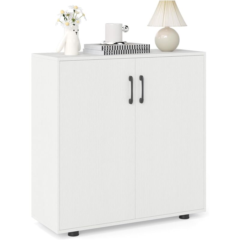 foto del prodotto costway credenza bassa per soggiorno con 2 ante e mensola regolabile su 5 livelli, mobile da cucina moderno in legno, mobiletto salvaspazio per