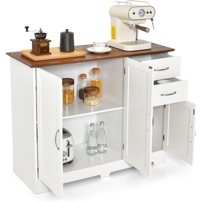 foto del prodotto costway credenza buffet, armadio di stoccaggio moderno con 2 ante e 2 cassetti, ripiano regolabile, credenza armadio di stoccaggio per cucina, sala