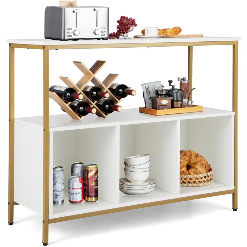 foto del prodotto costway credenza buffet, credenza a 3 livelli in legno con mensola aperta, 3 scomparti, mobile da cucina con telaio in acciaio, per sala da pranzo,