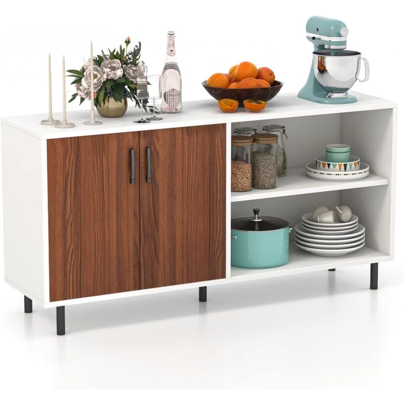 foto del prodotto costway credenza buffet da cucina, armadio buffet moderno con porte e scomparti aperti, armadio da cucina con gambe in metallo, per cucina sala da