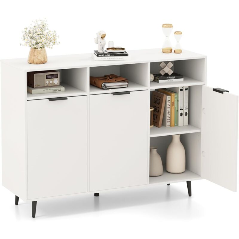 foto del prodotto costway credenza buffet da cucina con 3 ante e 3 ripiani regolabili a 5 livelli, credenza bassa con 3 scomparti aperti, mobile buffet per salotto e