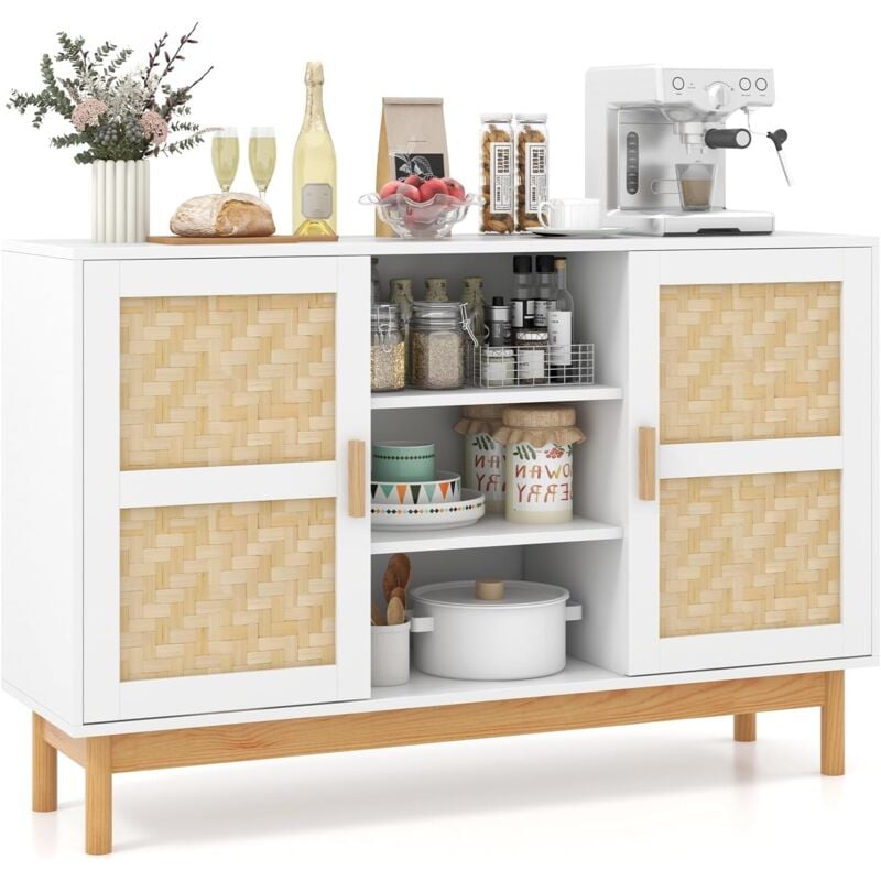 foto del prodotto costway credenza buffet da cucina, mobile da cucina con 2 porte intrecciate in bamb , 3 ripiani aperti, per cucina, sala da pranzo, soggiorno e