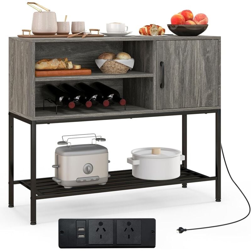 foto del prodotto costway credenza buffet da cucina, mobile da cucina con prese elettriche e porte usb, con portabottiglie e mensole, per sala da pranzo, soggiorno e