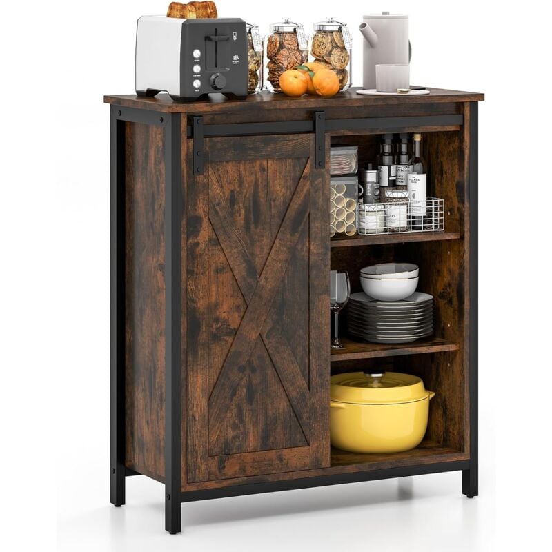 foto del prodotto costway credenza cucina, mobile da ingresso con ante scorrevole, armadietto con ripiani regolabili, mobiletto multiuso,3 ripiani e 1 scomparto con