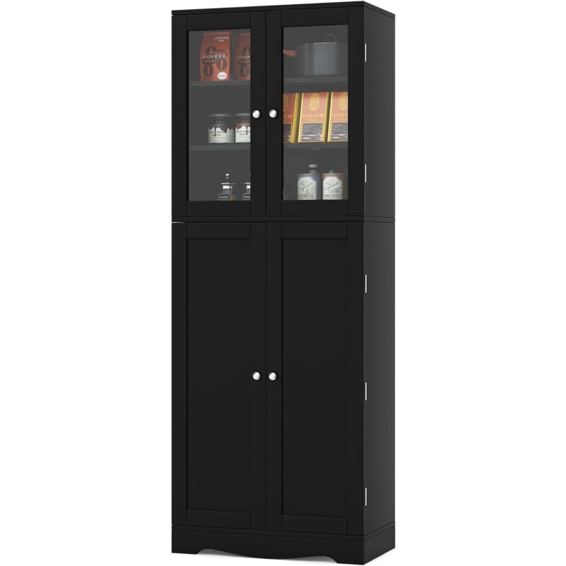 foto del prodotto costway credenza da cucina, dispensa da cucina con doppia porta in vetro temperato, design antiribaltamento, ideale per soggiorno sala da pranzo e