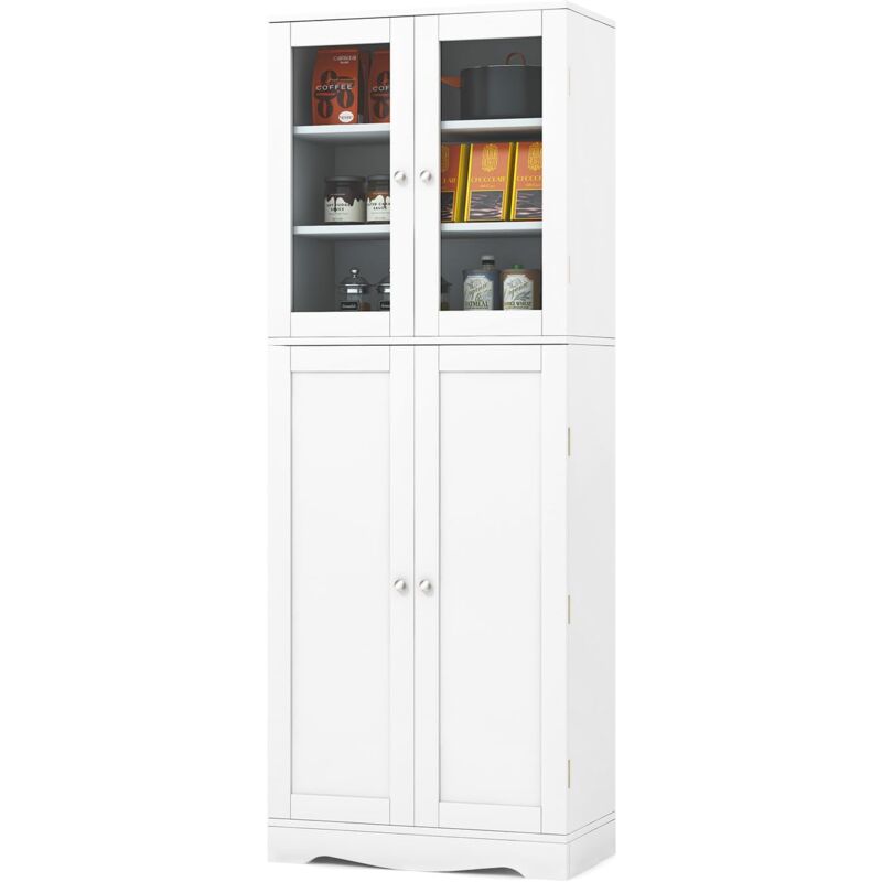 foto del prodotto costway credenza da cucina, dispensa da cucina con doppia porta in vetro temperato, design antiribaltamento, ideale per soggiorno sala da pranzo e