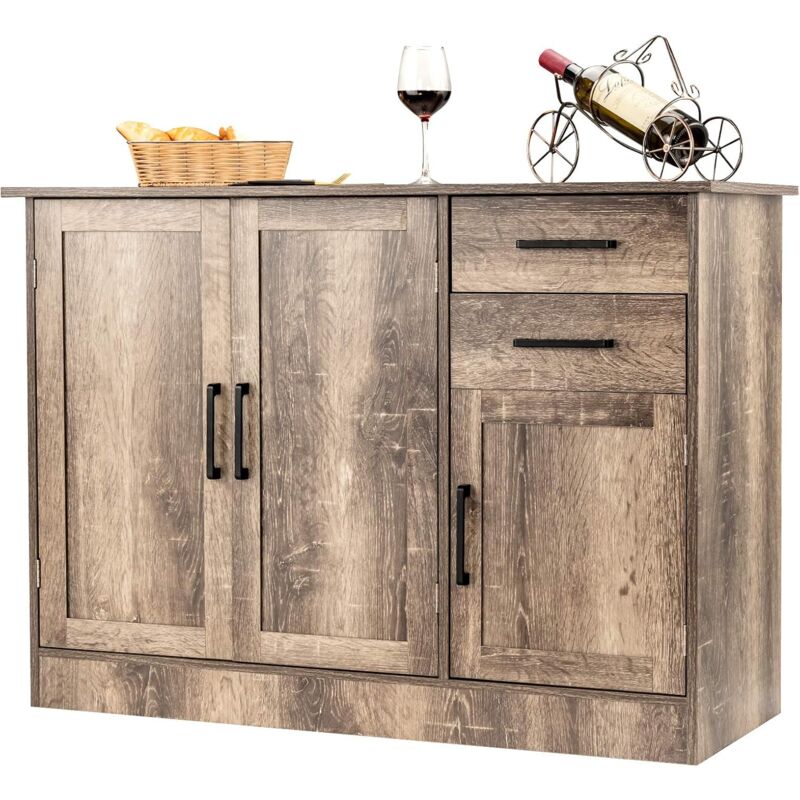 foto del prodotto costway credenza da cucina, mobile buffet da terra con 2 cassetti, 3 ante e 1 ripiano regolabile, per sala da pranzo, cucina, salotto, ingresso,