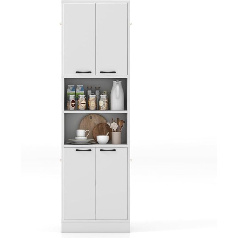 foto del prodotto costway credenza da cucina salvaspazio 56 x 30 x 190cm, mobile buffet alto con 2 armadi a doppia porta e 2 mensole aperte, mobiletto multiusuo per