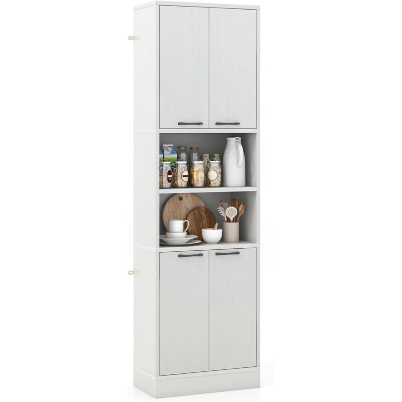 foto del prodotto costway credenza da cucina salvaspazio 56 x 30 x 190cm, mobile buffet alto con 2 armadi a doppia porta e 2 mensole aperte, mobiletto multiusuo per