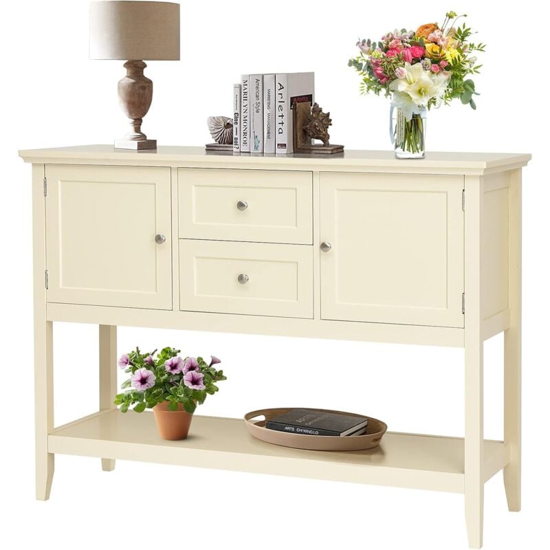foto del prodotto costway credenza di legno con 2 cassetti e 2 armadietti, tavolo da buffet con mensola in basso, ideale per salone ingresso e ufficio, 117 x 38 x